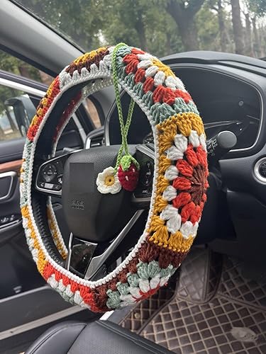 Miniatura 2 de Funda para volante, hecha a mano, hecha a mano, con diseño de girasol, arcoíris, para abuelita (funda para volante + 1 fresa)