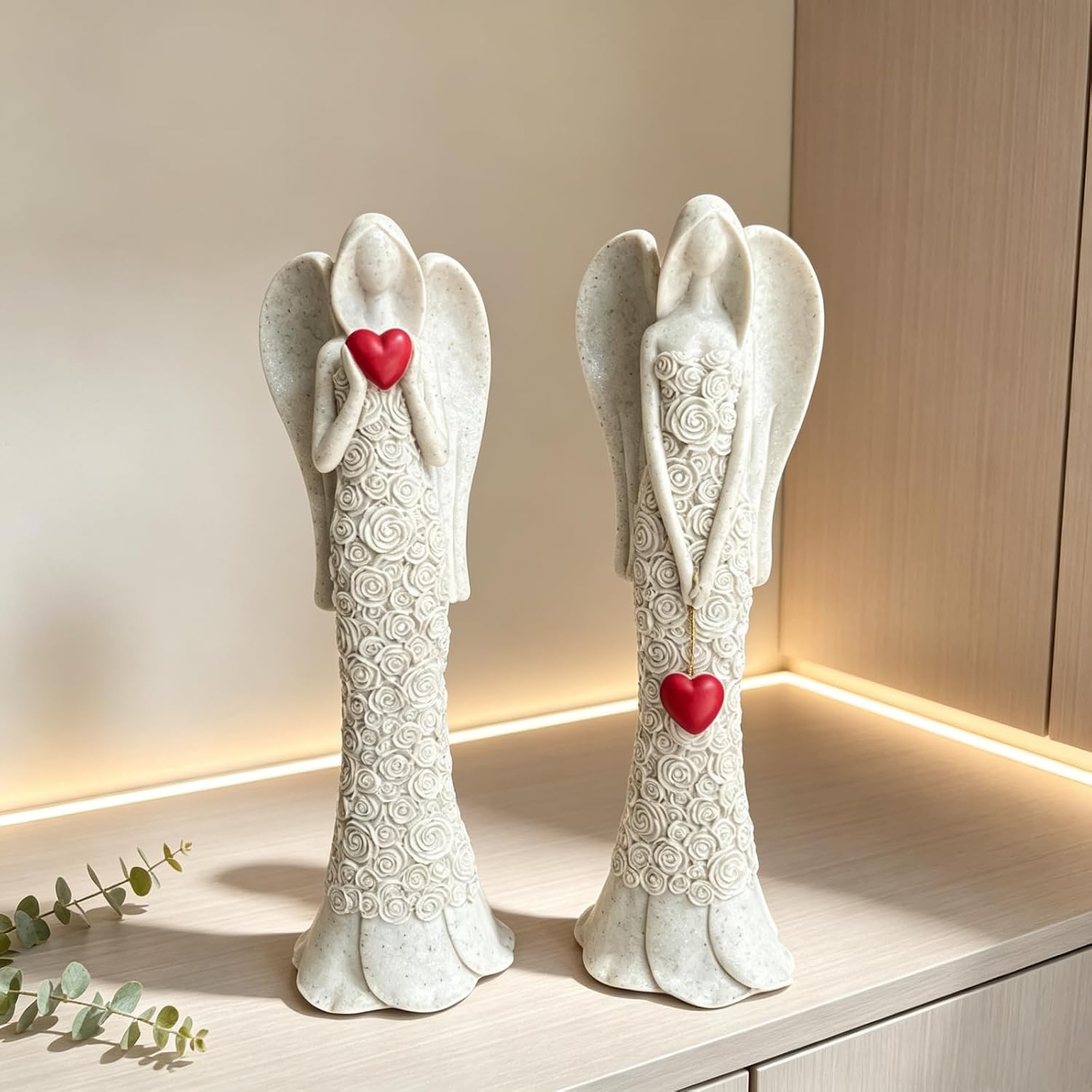 Set of 2 Sand‑Effect Angel Figurines, Rose Relief, Family & Friends Gift image 5