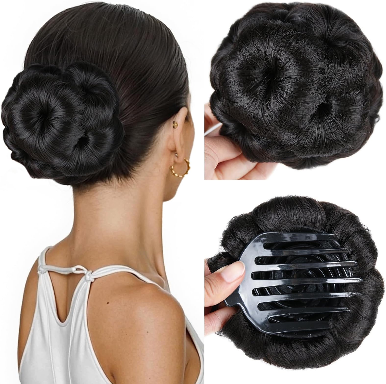 HANNE Hair Chignon Pony Tail Bun Artificial Synthetic Tress Claw In Ponytail Hair Extension Women's Hairpiece (Natural Black)