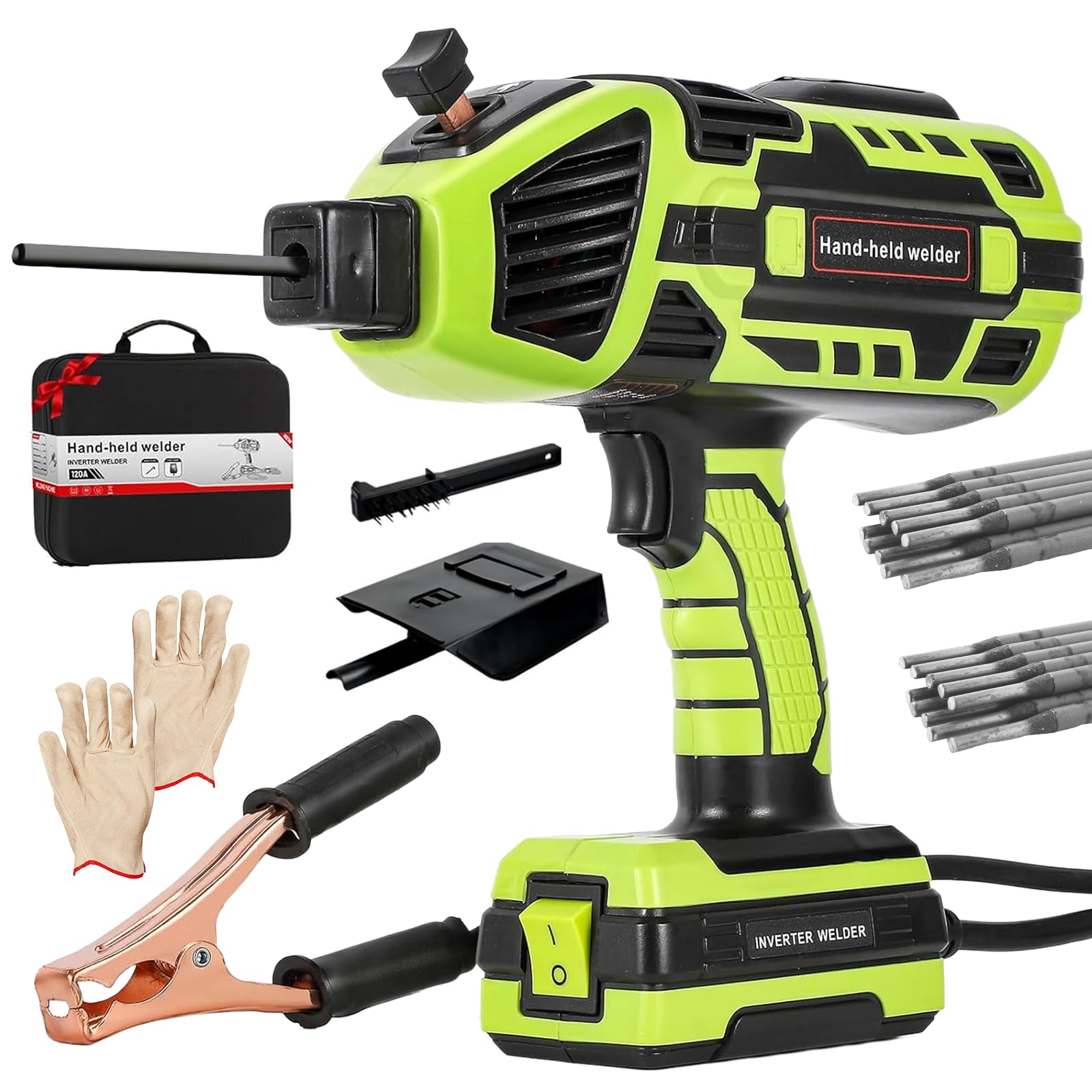 Handschweißgerät, Tragbare 220V Lichtbogenschweißgerät mit 20 Schweißstäben, IGBT-Wechselrichter, 6 Variable Stromanpassung, Elektroschweißgerätesatz für 3/32 "-1/8" (2,5-3,2 mm) Schweißstäbe (Grün)