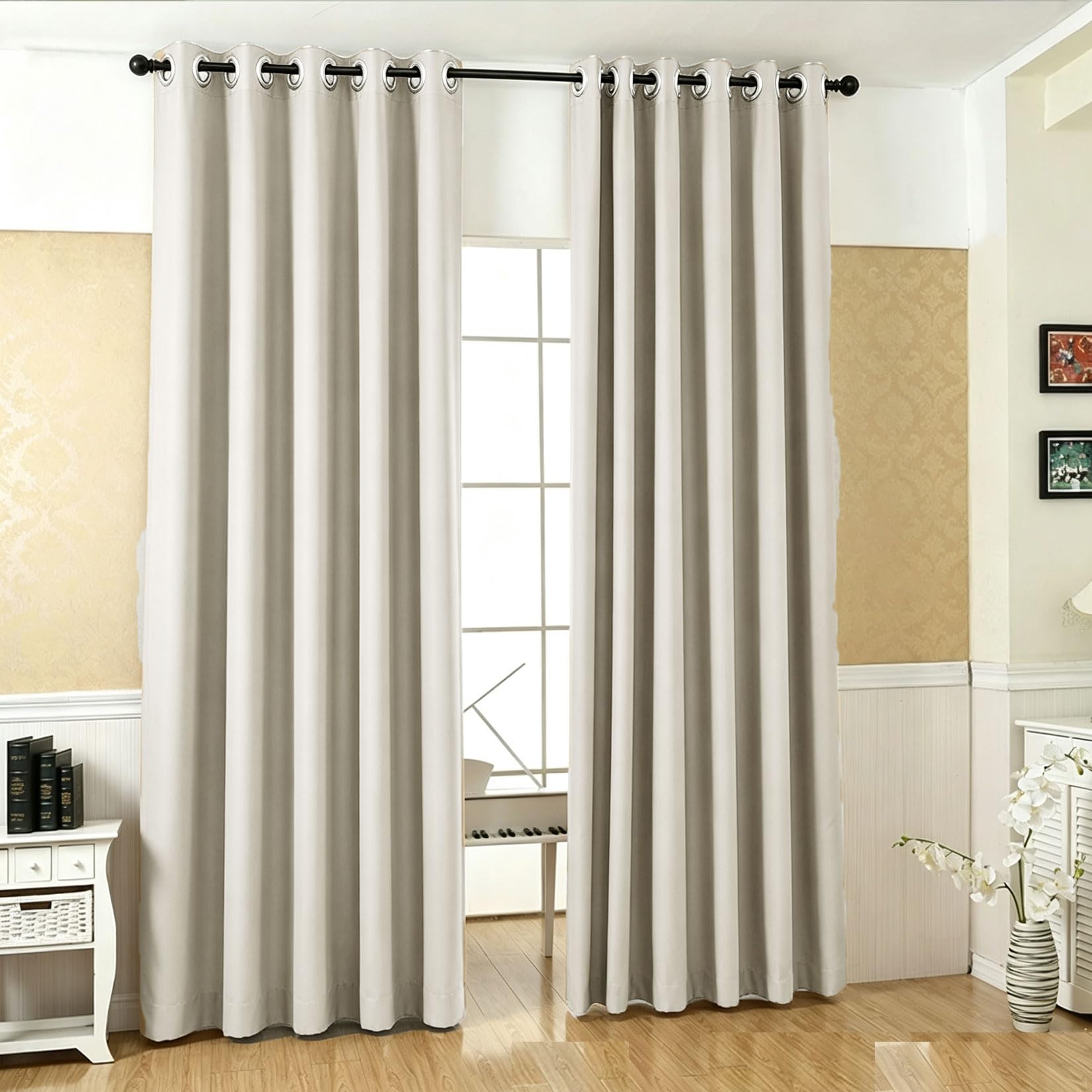LIUJYUAN Black Out Curtain 160 x 405 cm Privacy Protection, Rod Pocket, with Eyelet Thermal Curtains, Neutral Drapes Thermal Insulated Energy for Balcony, Kithcen Window, Beige