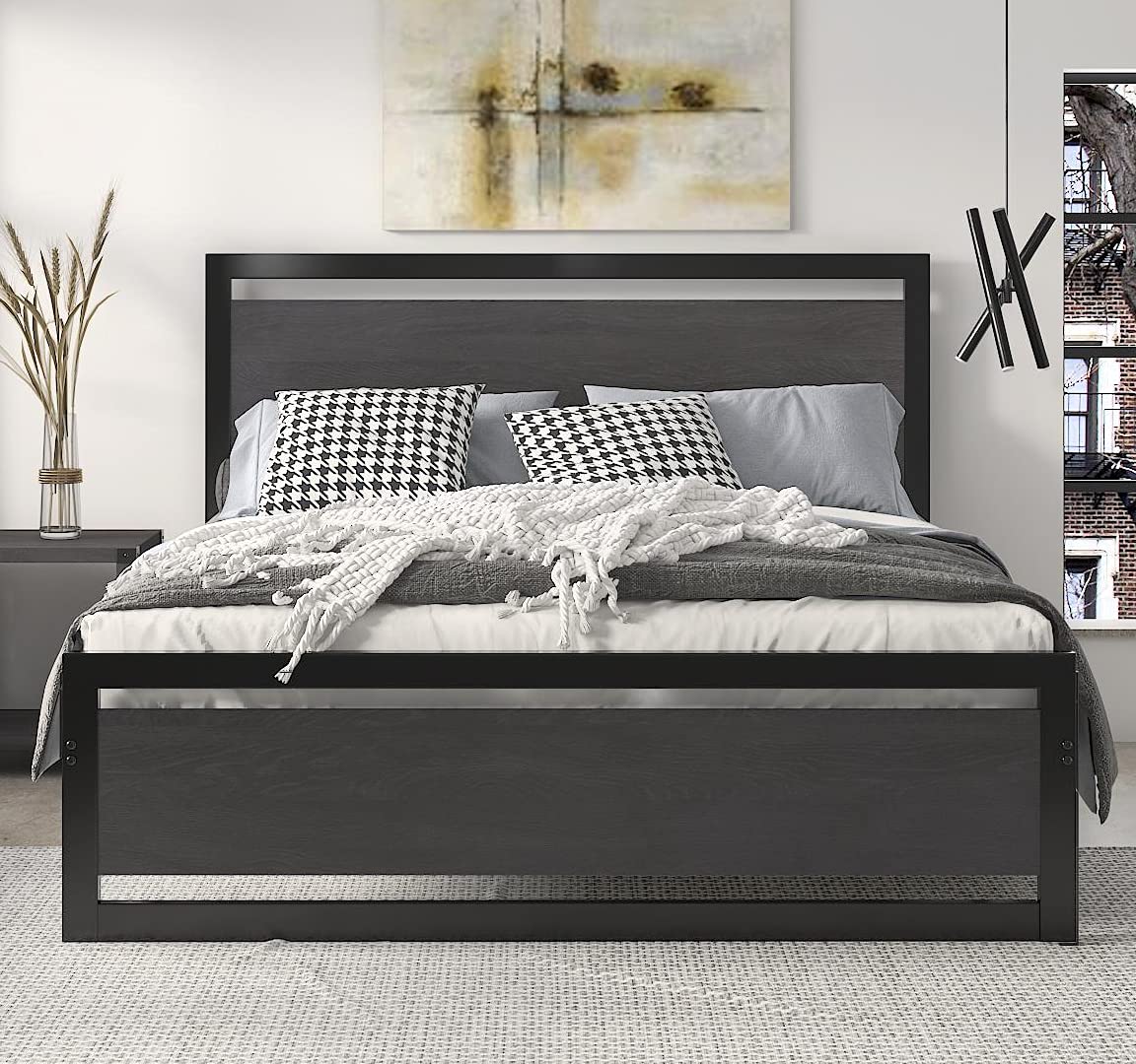 Buy SHA CERLIN Full Size Bed Frame with Modern Wooden Headboard / Heavy