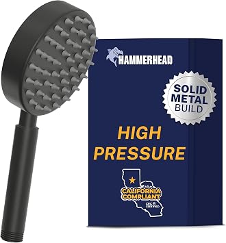 HammerHead Showers Solid Metal Hand Held Shower Head - MATTE BLACK - 1.75 Low Flow Shower Heads 4 Inch Spray Wand | Made from 304 Stainless Steel with Silicone Nozzles