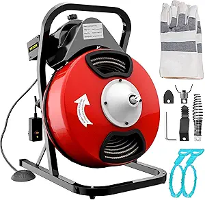 VEVOR 50FTx1/2Inch Drain Cleaner Machine Electric Drain Auger with 4 Cutter & Foot Switch Drain Cleaner Machine Sewer Snake Drill Drain Auger Cleaner for 1" to 4" Pipes