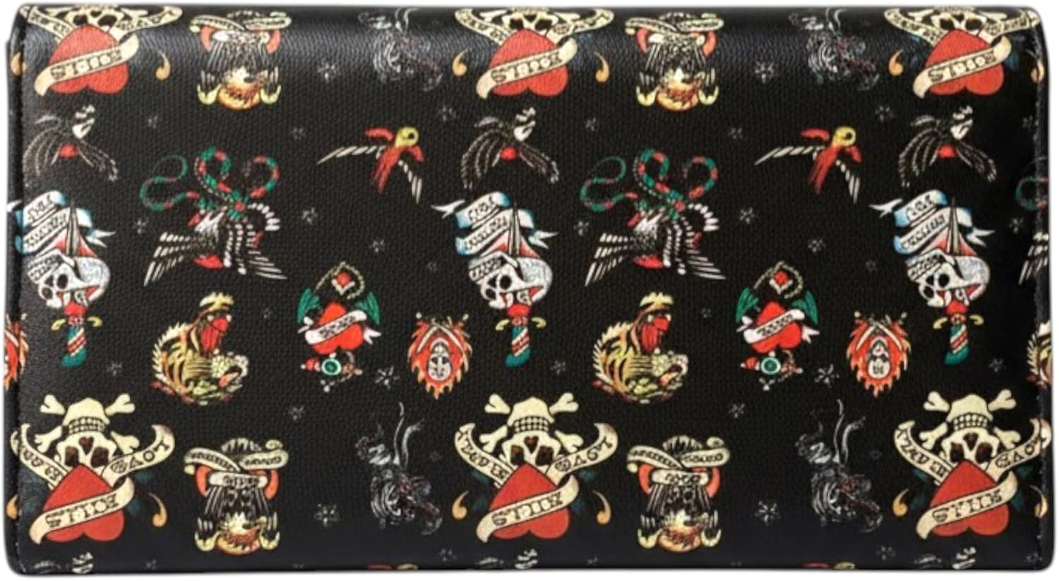 ED HARDY Women's Trifold Wallet with Multicompartment Storage EHW193 (Black Tattoo)
