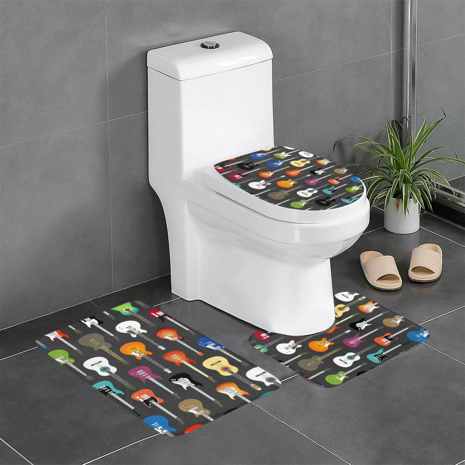 Tapis de salle de bain absorbant motif guitare colorée lot de 3 tapis