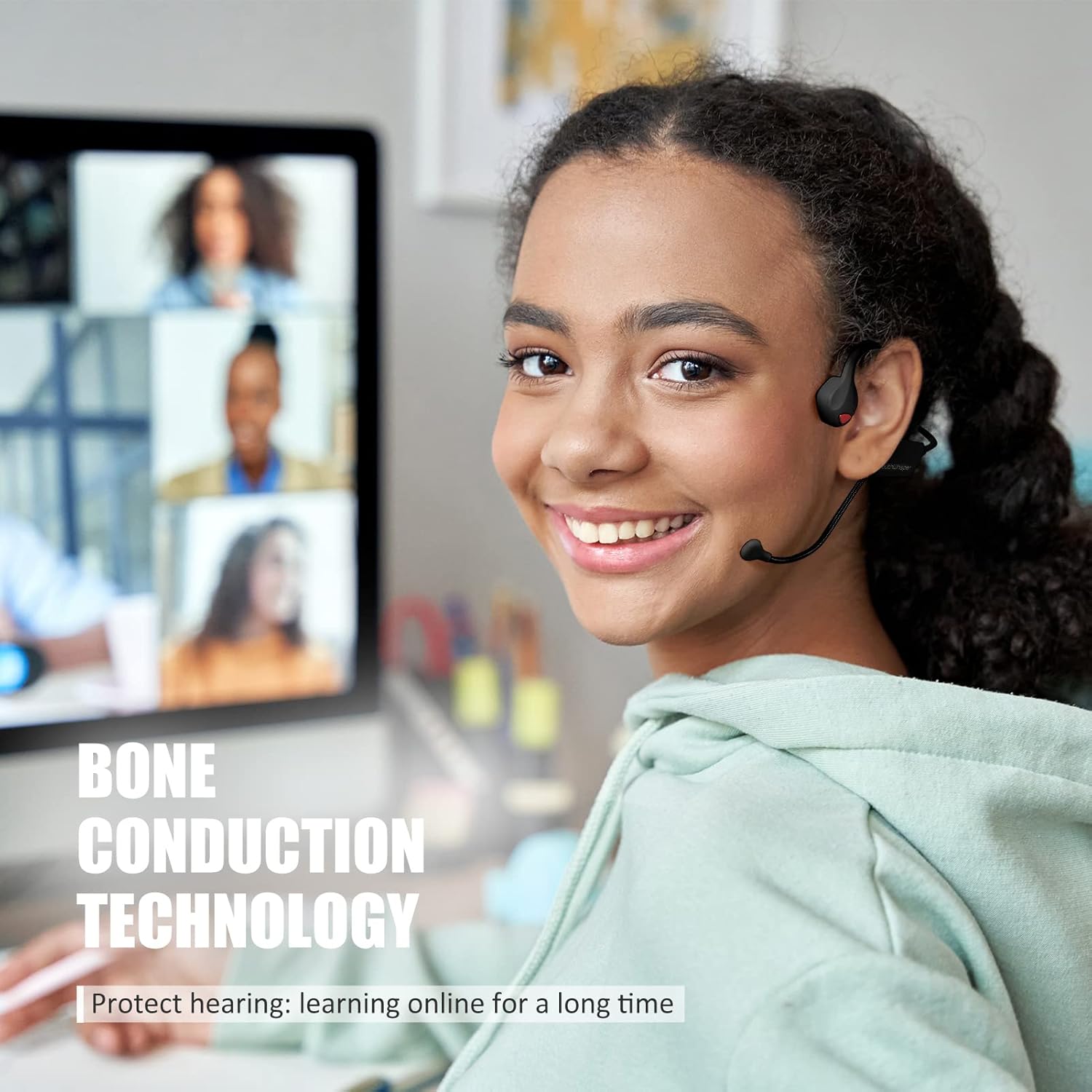 Bone Conduction Headphones Bluetooth with Mic Wireless Computer Headsets with Microphone Open Ear Bluetooth Earphones Noise Cancelling Multi-Point Connection for PC, Working - Image 2