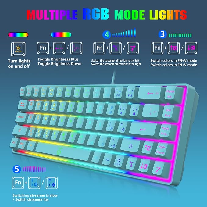 Teclado Gamer 68Blue 65% RGB Con Cable miniatura 5