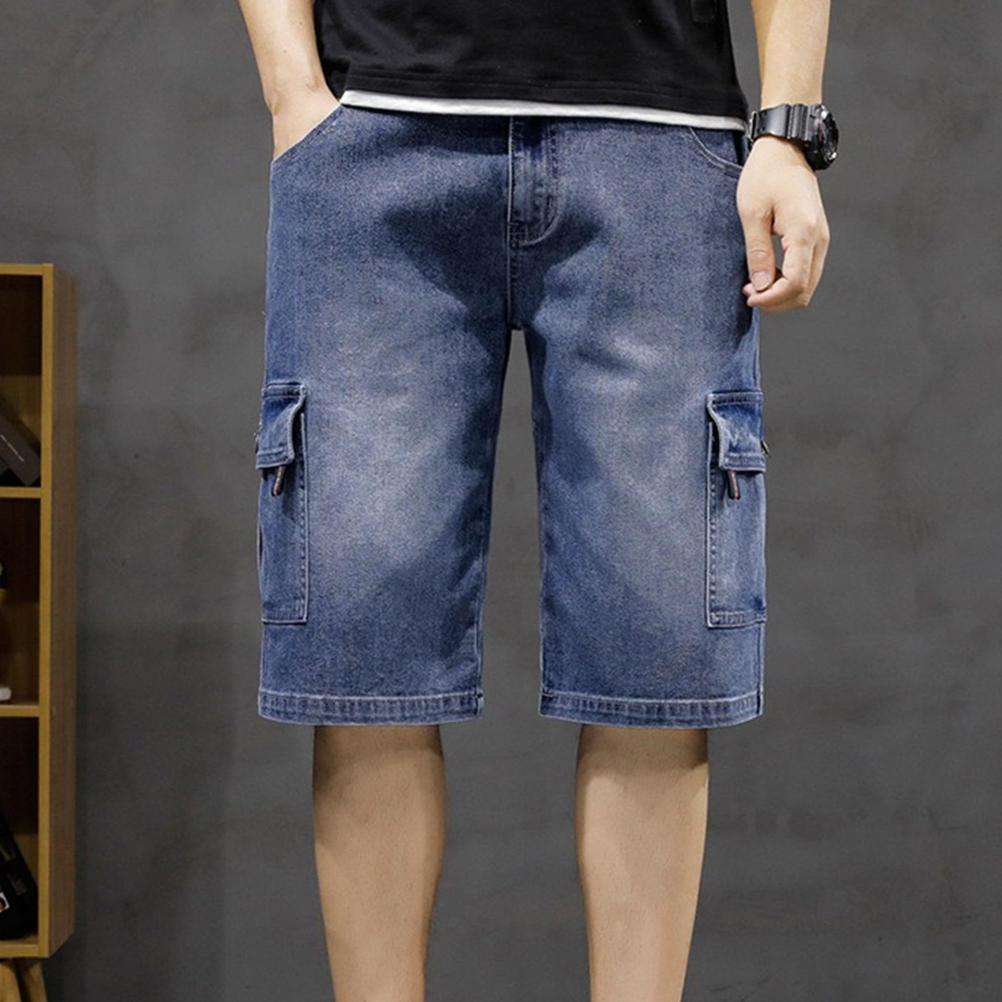 Short en jean multi-poches pour homme - Short cargo ample en jean pour homme