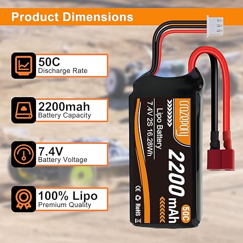 Miniatura 3 de Crazepony Batería Lipo de 7.4 V 2200 mAh 50C 2S Lipo con conector T-Plug para 116 Slash RC Car RC Truck RC Helicóptero Avión Quadcopter Drone RC