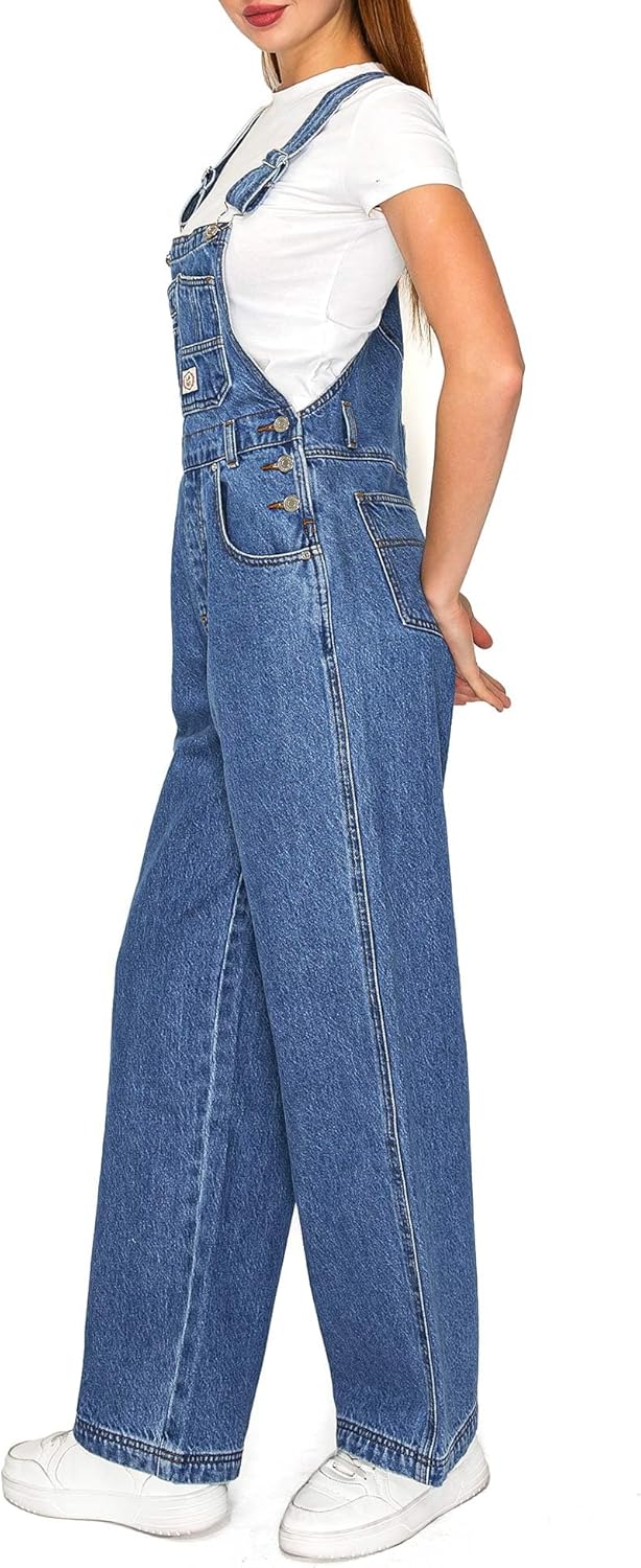 90s Wide Leg Retro Dungaree Utility Cotton Rigid Denim Overalls - Image 2