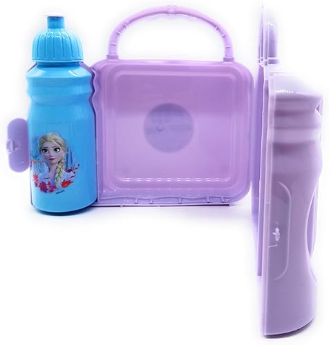 Vista 6 de Disney Frozen 2 - Lonchera combinada con botellas de agua, 5.8 x 2.9 x 5.3 pulgadas, color morado, multicolor