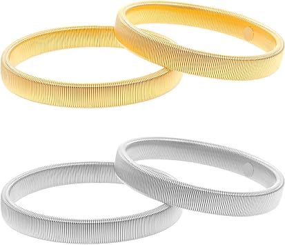 Sleeve Holders for Women, 4 Pcs Stretchy Metal Sleeve Garters Anti-Slip Elastic Arm Bands Fixing Long Sleeves for Men Women Gold, Silver