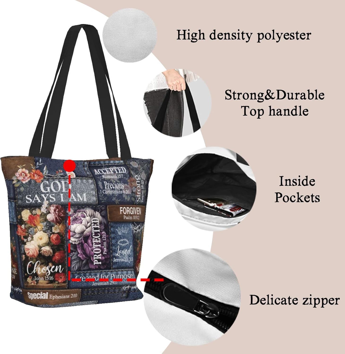 Bible Tote Bags For Women Christian Tote Bags For Women Religious Shoulder Bag Scripture Reusable Grocery Bag - Image 6