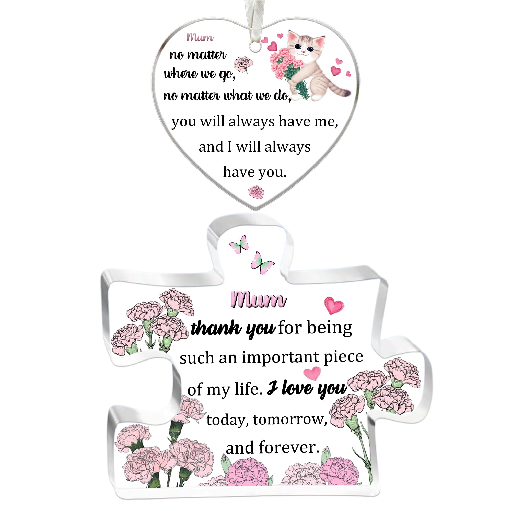 Mum Gifts Women 2PC Set Acrylic Puzzle Plaque Heart Hanging Ornament Mothers Day Birthday Mummy Appreciate Thanksgiving Mom Thank You Keepsake Mommy Retired from Son Daughter — image 1