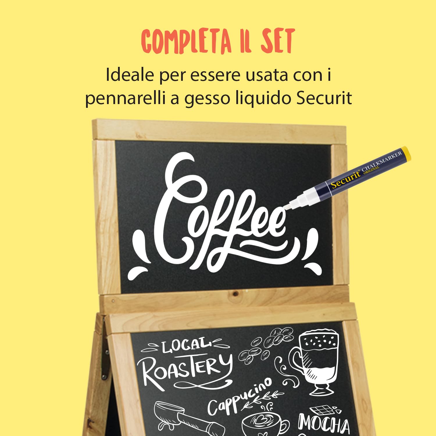 SECURIT - Lavagna Da Terra Con Top Rimovibile Deluxe - Per Pennarelli A Gesso Liquido - Per Caffè, Ristoranti, Bar, Negozi - 55x120 cm - Colore Naturale