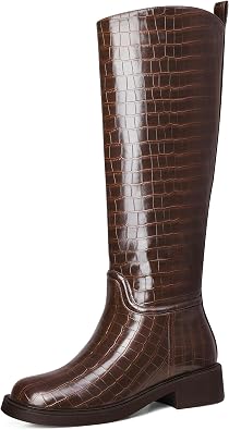 MUCCCUTE Brown Knee High Boots for Women Tall Boots Chunky Low Block Heel Round Toe Comfort Long Boots Pull On Size 7.5