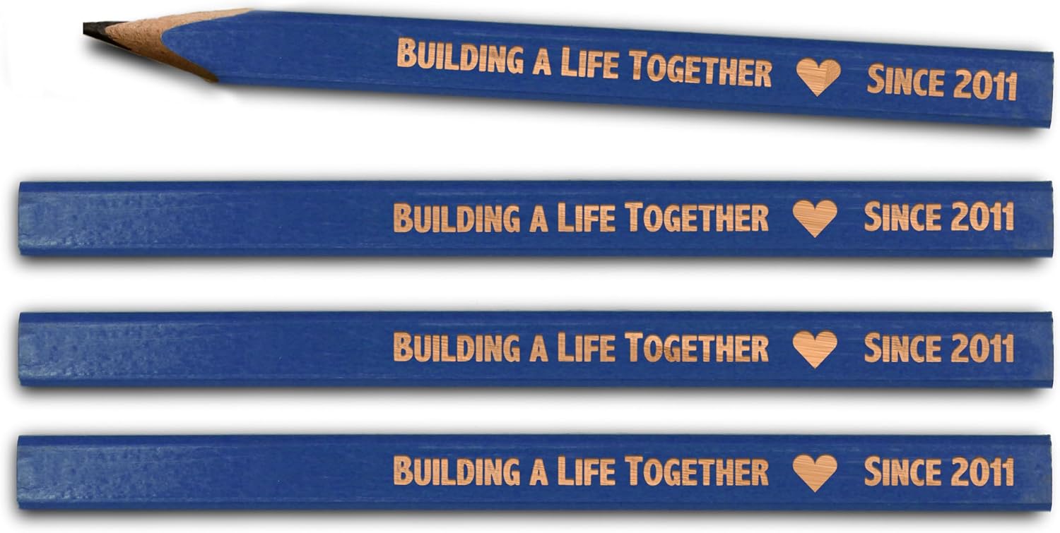 Personalized Carpenter Pencil Set of 4 for Dad – Custom Engraved Woodworking Pencils for Father’s Day, Birthday, Grandpa, and Tool Lovers (Building a life together (block text))
