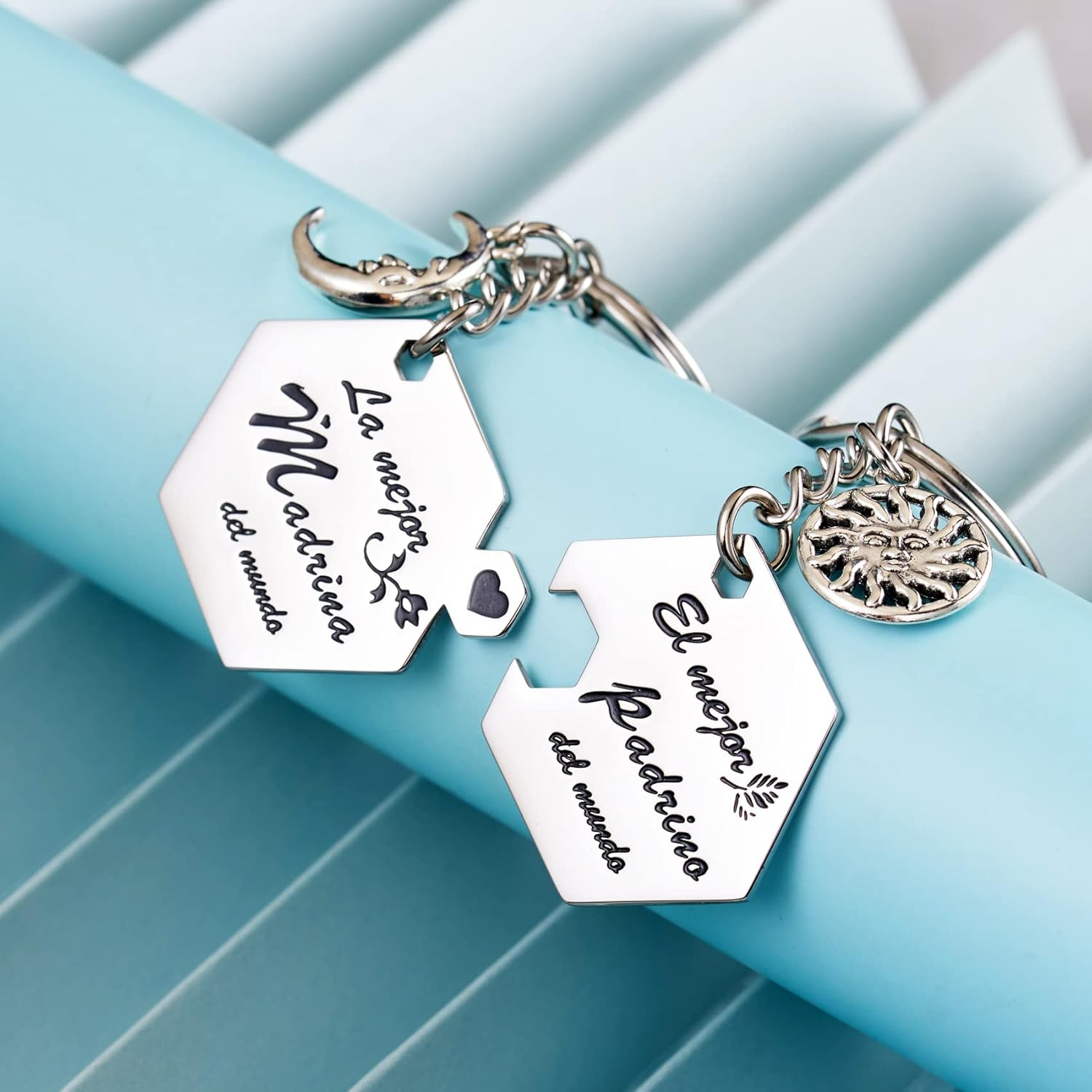 LParkin Keychain 2 Piezas Llaveros Madrina Llavero Padrino, Regalo Padrinos Bautizo, Padrinos Proposal Gift, Godparents Proposal Gift - Image 3