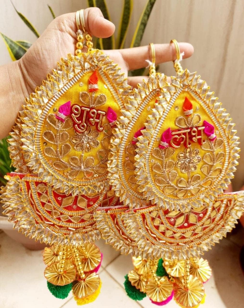 Anishop Ethnic Handmade Shubh Labh, Gota pati Hanging shubh labh Best for Home Decor/Diwali Etc (Handmade) (Pack of 2) Yellow (B0CKFJVZCY) Amazon Price History, Amazon Price Tracker