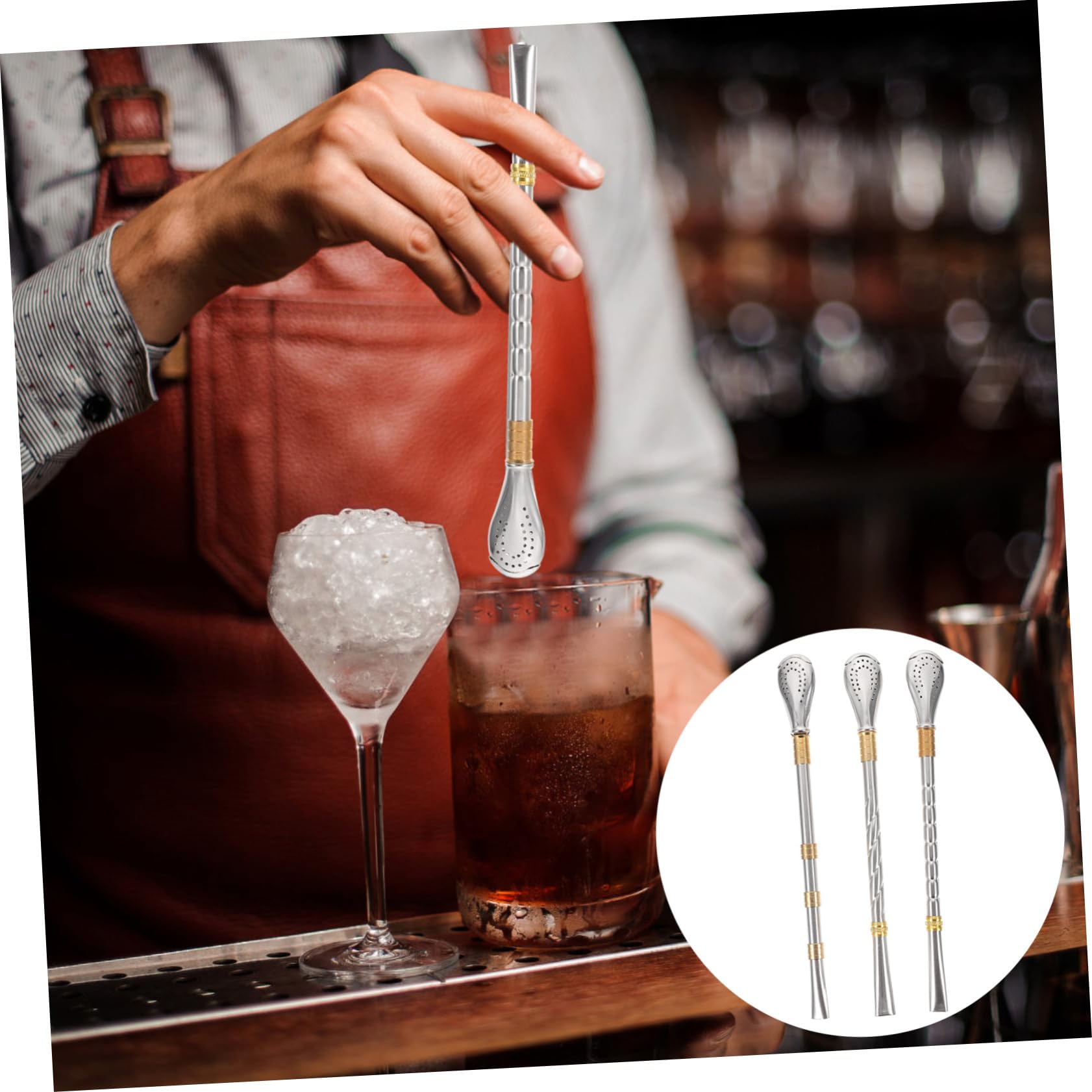 MOLUCKFU 3pcs Stainless Steel Straw Spoon Coffee Mixer Wand Soup Spoon Taster Spoons Bar Mixing Spoon Party Spoon Long Handle Mixing Spoon Honey Tea Stirrer Mixing Spoons Coffee Stir Scoop