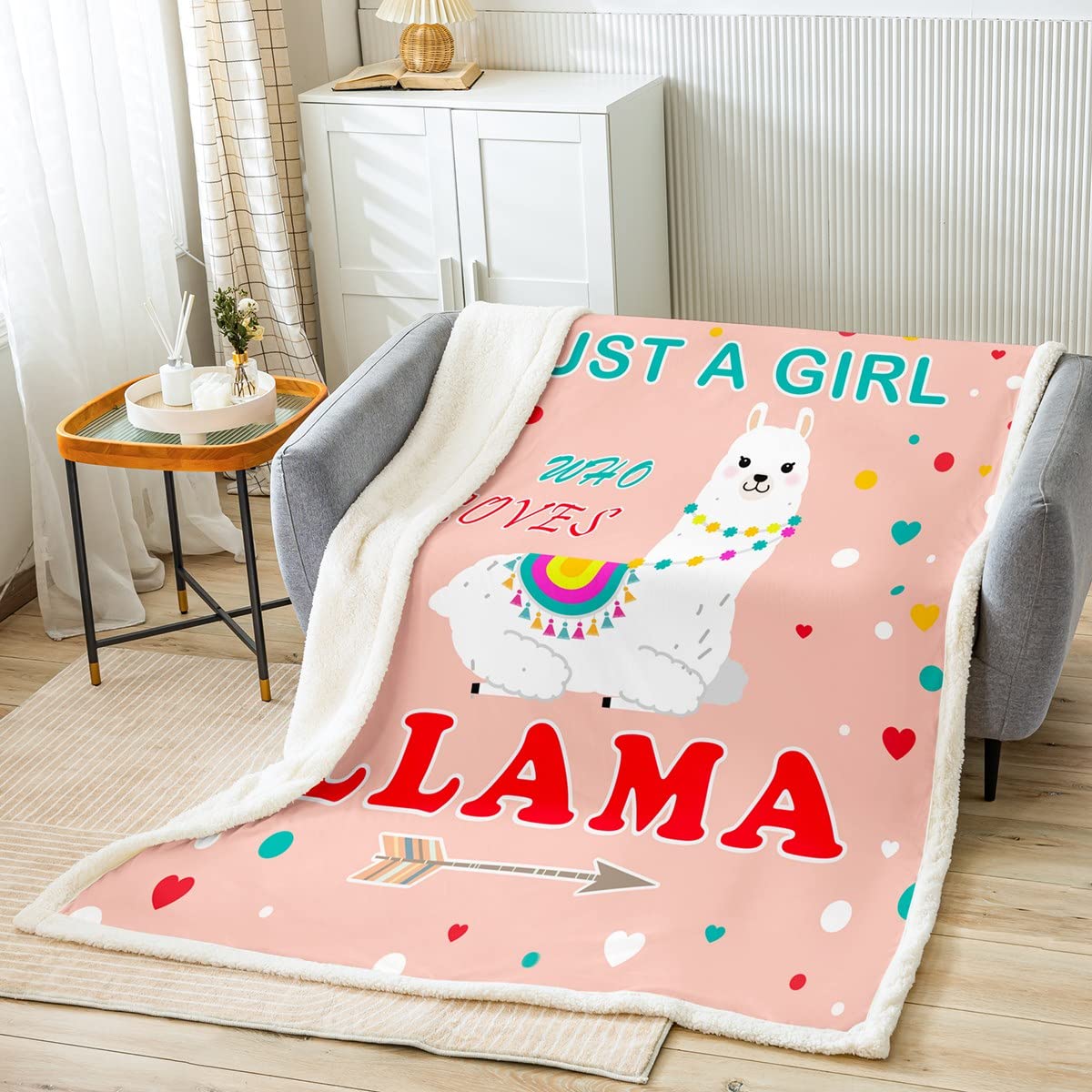 Girls Cute Llama Plush Blanket Cartoon Llama Alpaca Sherpa Blanket for Kids Boys Girls Animal Fleece Throw Blanket Wildlife Fuzzy Blanket for Bed Sofa Bed,Single 50x60 Inch