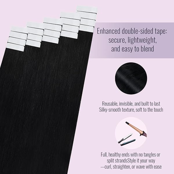 Fshine Extension Capelli Veri Biadesive 50 cm 50 g 20 pcs Extension Capelli Veri Biadesivo Remy Nero Jet Estensioni Adesive Lisci Biadesivo Matrimonio Umani 1 - 3