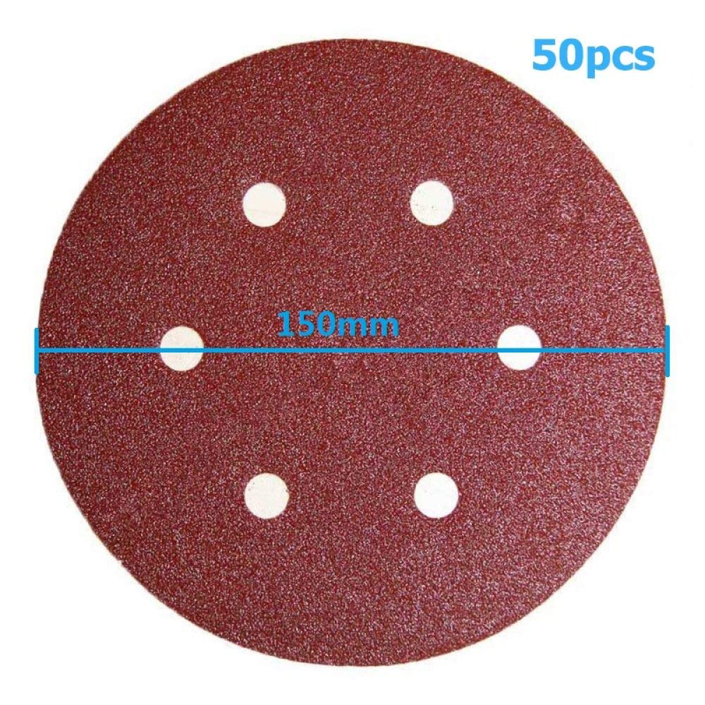 50 pezzi 6quot; Carta vetrata da 150 mm Ossido di alluminio Carta abrasiva per legno Gancio per disco abrasivo e amp; Grana ad anello 60 80 120 180 240 Strumenti Accessori, h, Grana 60