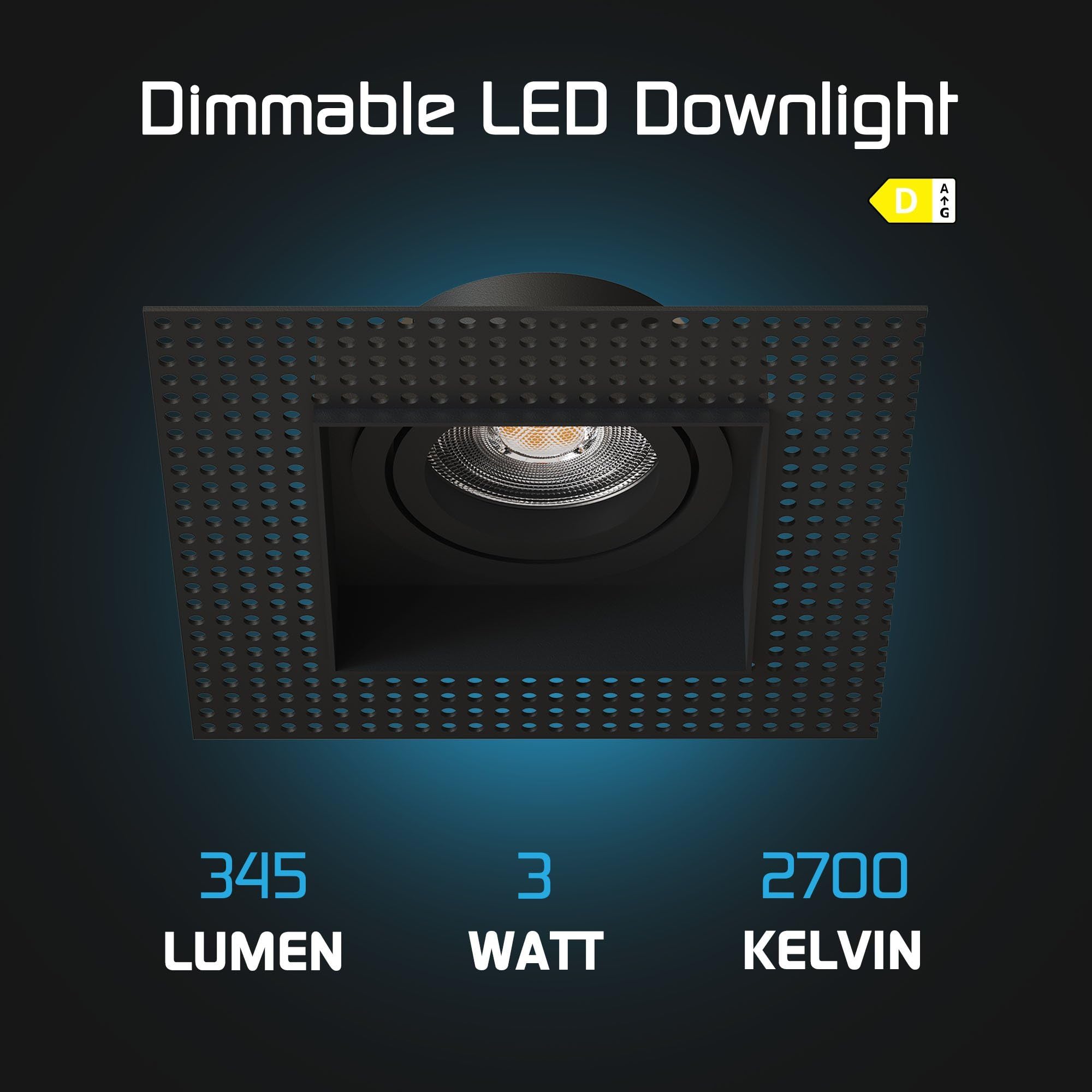 Ledvion 6 pezzi faretto da incasso LED quadrato nero 3W bianco caldo