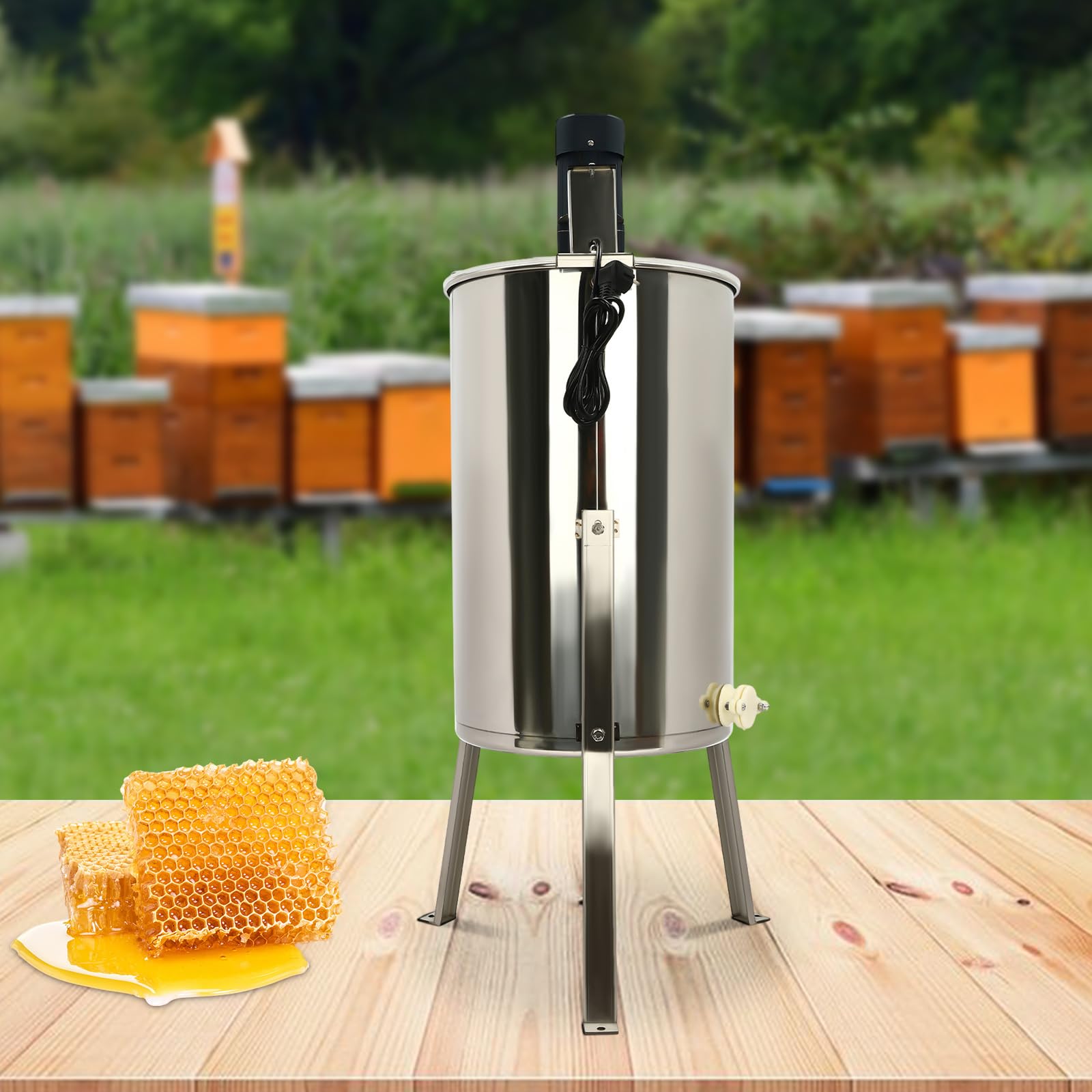 Essoreuse à miel électrique en acier inoxydable - 220 V - 140 W - Extracteur de miel professionnel - 4 cadres - Pour apiculteurs, apiculteurs, apiculture, apiculture, broyeuse à miel