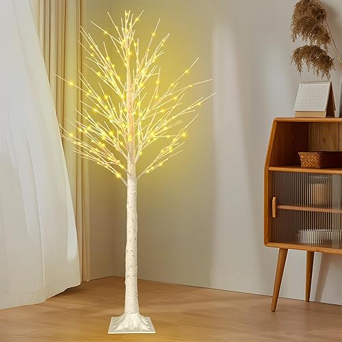 Miniatura 6 de Árbol de abedul iluminado con 144 luces LED de 6 pies, decoraciones de Navidad para interiores y exteriores, árbol de Navidad preiluminado con luces