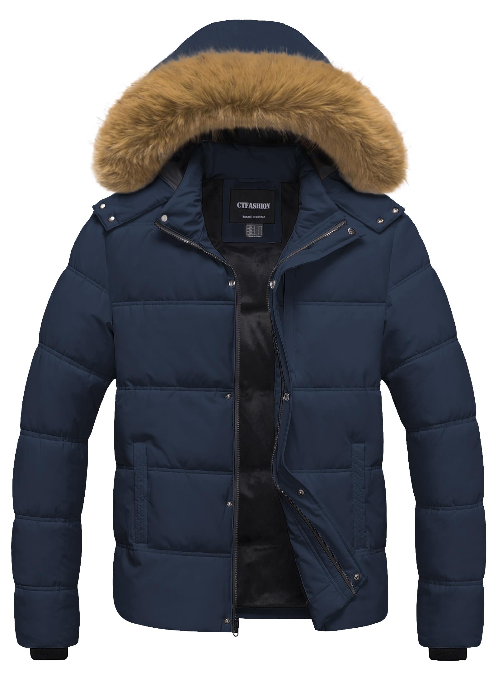 Men's Puffer Jacket Winter Coat Puffy Parka with Fur Hood Waterproof &amp; Windproof Shell Fleece lining 4 Pockets