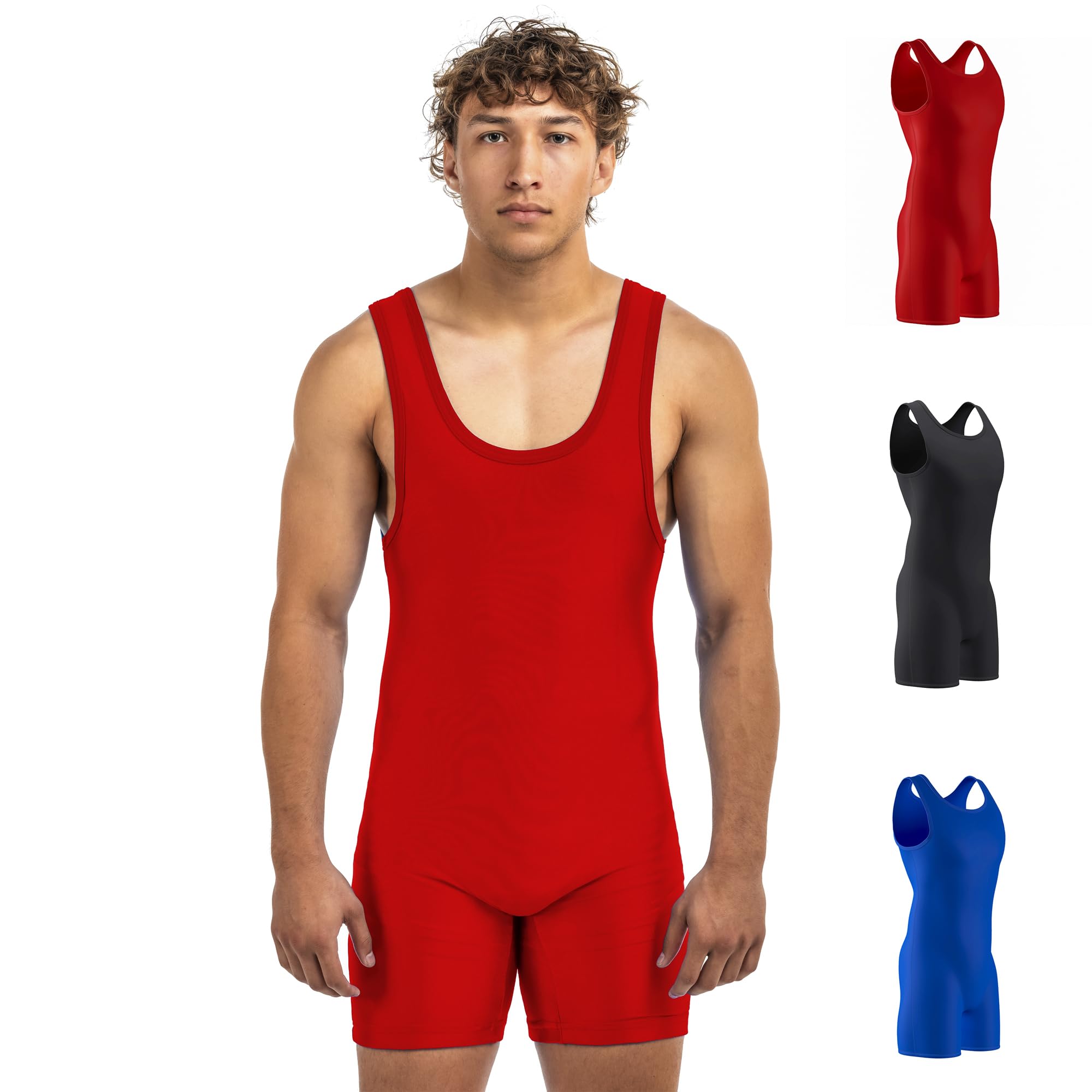 Matman Edge Wrestling Singlet Men Boys Spandex Weightlifting Solid Color, Red, XXXL