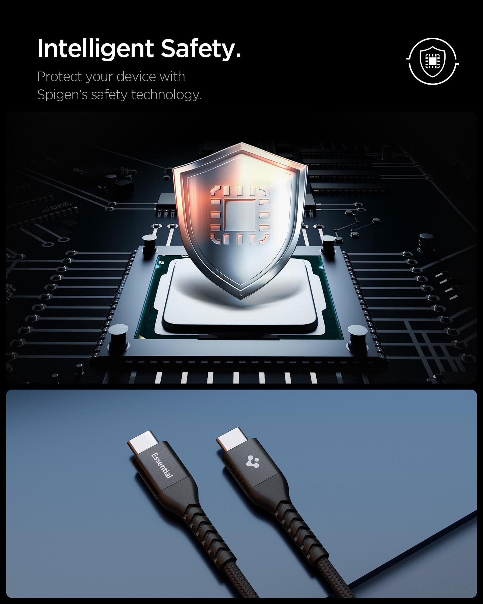Spigen Type-C to C Cable Cable 100W, 2M, USB2, 480Mbps, E-Marker Chip, Durable Bending, Compatible with Galaxy, iPhone, iPad, Wearable device, TWS device (EB10020CCA) - Black — Amazon image 6