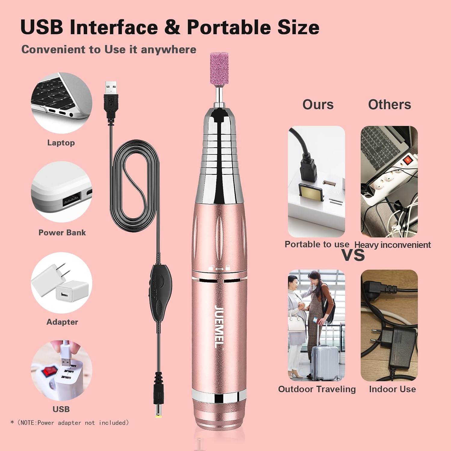 Portable Electric Nail Drill Kit 35000rpm,JUEMEL Electric Nail File with 17pcs Bits,Sanding Bands and Brush,Efile Set for Acrylic,Gel Nails (Variable Speed,Bits Chuck Lock,Forward & Reverse Rotation) : Beauty & Personal Care