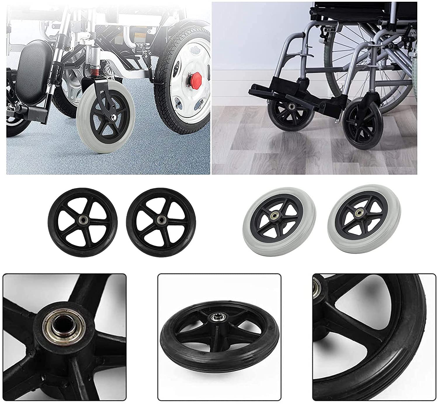 Ruedas de Repuesto, Rueda Delantera para Silla de Ruedas, Accesorios para Sillas de Ruedas, para la Mayoría de Los Carros de Sillas de Ruedas Manuales, Ayudas para Caminar/8Inch/19Cm/Black