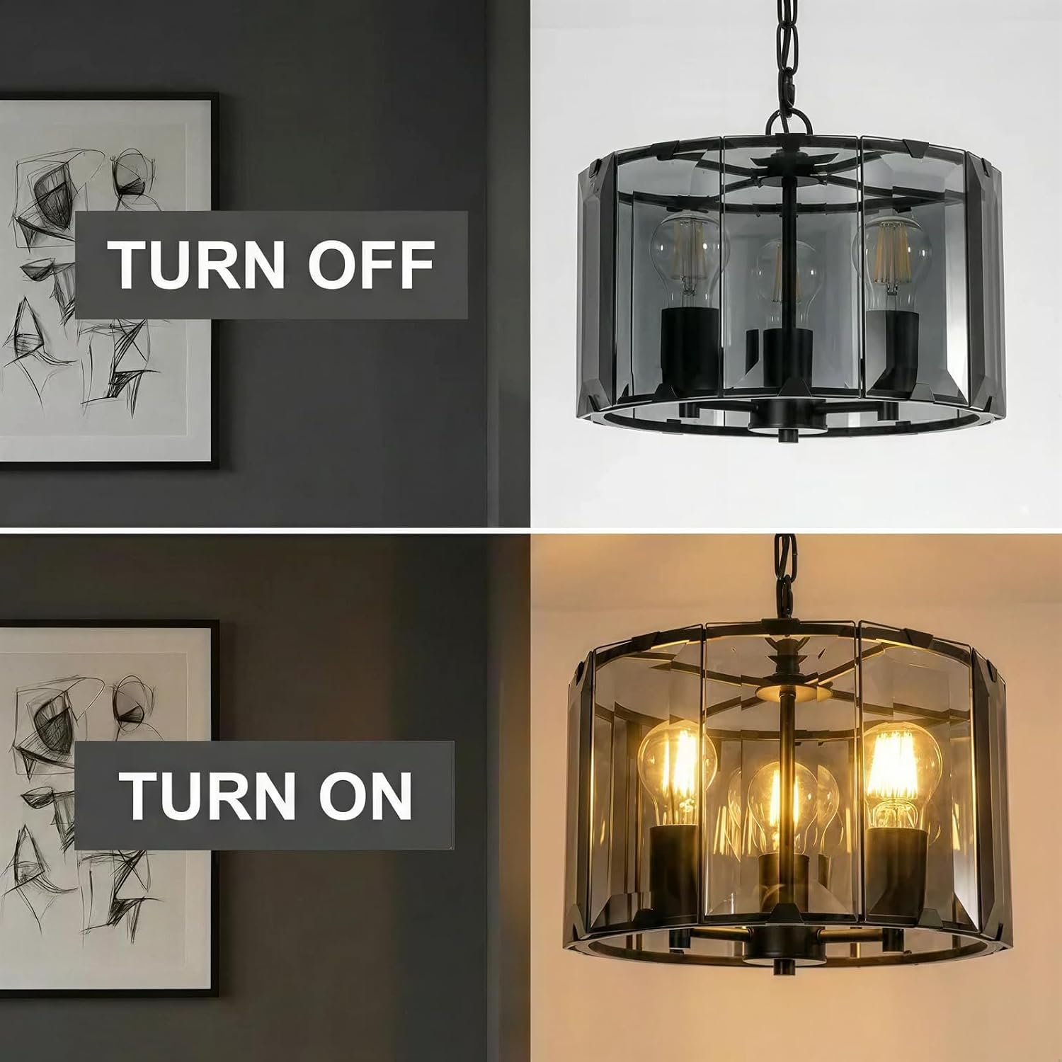Black Chandeliers for Dining Room,3-Light Pendant Lights Kitchen Island Round, Height Adjustable Modern Dining Room Light Fixture over Table for Kitchen Entryway Foyer Living Room, UL Listed, 13 Inch
