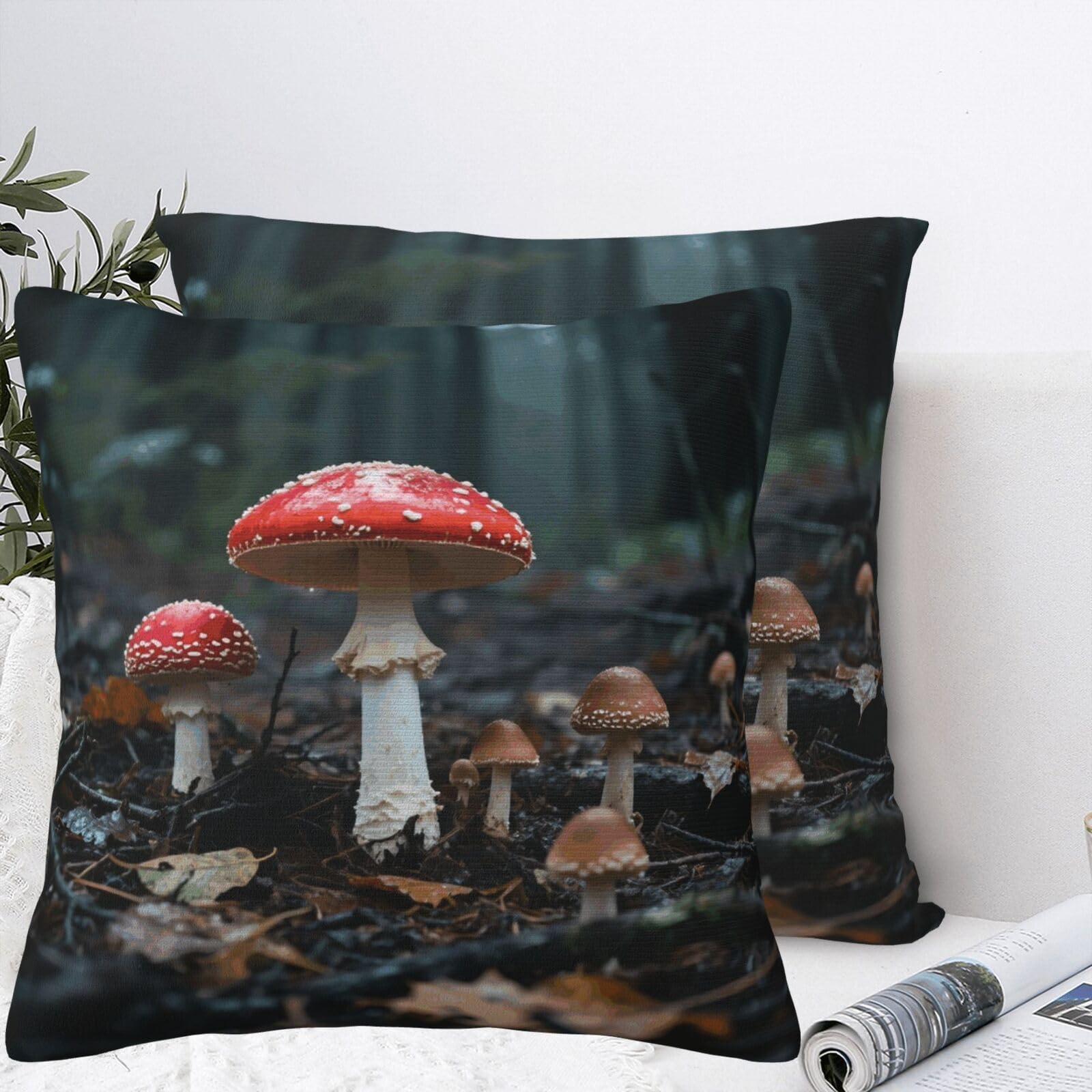 BTCOWZRV Mushrooms Plush Throw Pillow Covers 18"X18",Soft Cozy Couch Cushion Covers Decorative Pillow Cases for Holiday Home Bedroom Sofa Decors