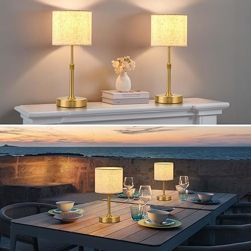 Miniatura 6 de Lámpara de mesa inalámbrica recargable portátil, lámpara táctil regulable con pilas, lámpara de noche ajustable en altura, luz ambiental para