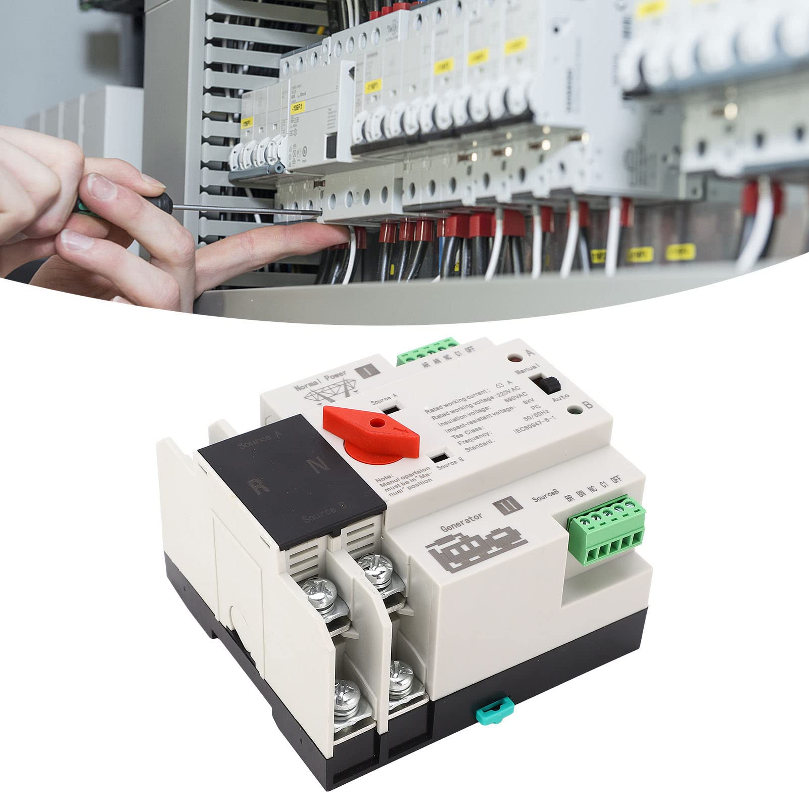 FTVOGUE Automatischer Transferschalter, 100A Dual Power Generator Umschalter, 110V 2-Polig mit WiFi-Steuerung, 63A ATS-Schalter