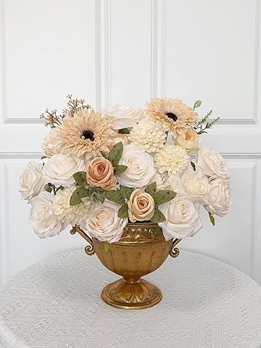Vista 274 de White Rose Artificial Flowers Fake Flower Bulk with Stems for DIY Wedding Bouquet Bridal Baby Shower Centerpiece Table Decorations Silk Faux Floral
