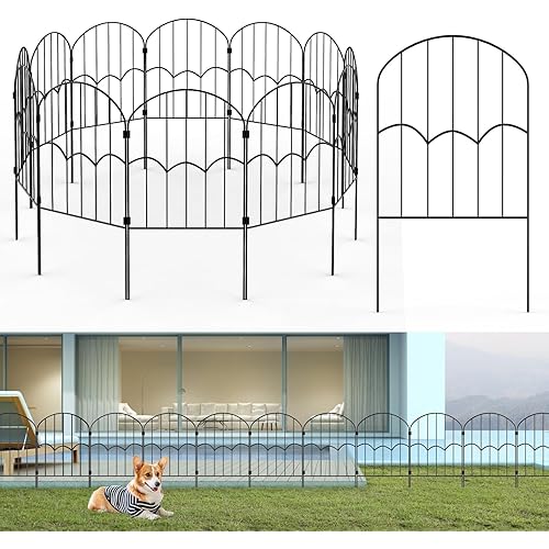 Dog Fence Outdoor for Yard 12 Pcs,13ft (L) X 2ft (H) Black Animal Barrier Fence with No-Dig Stakes, Arched Rustproof Metal Garden Fence, Decorative for Flower Landscaping and Garden Edging