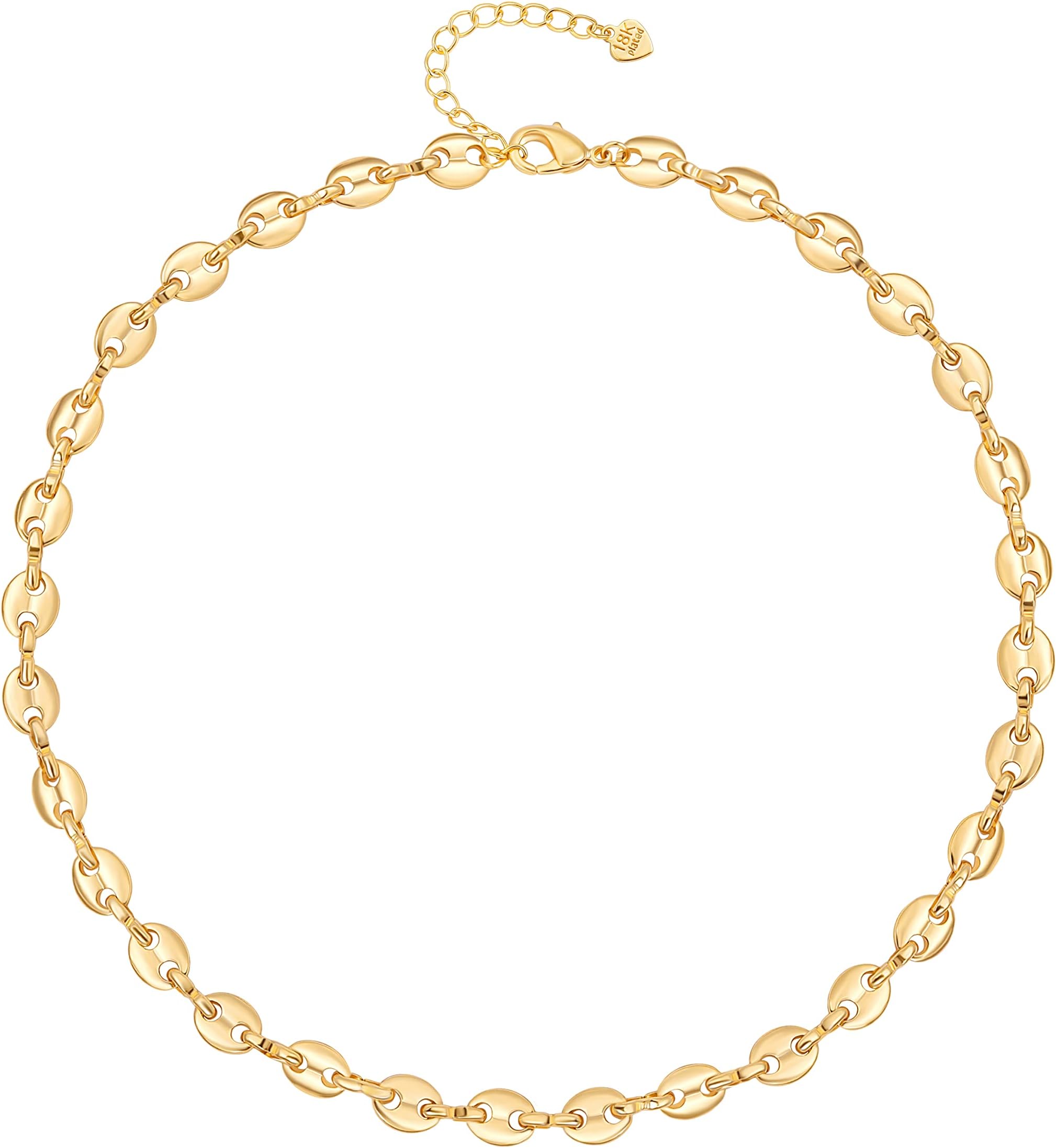Aobei Pearl 18K Gold Plated Paperclip Chain Choker Satellite Chain Freshwater Cultured Biwa Pearl Pendant Necklace Dainty Jewelry for Women