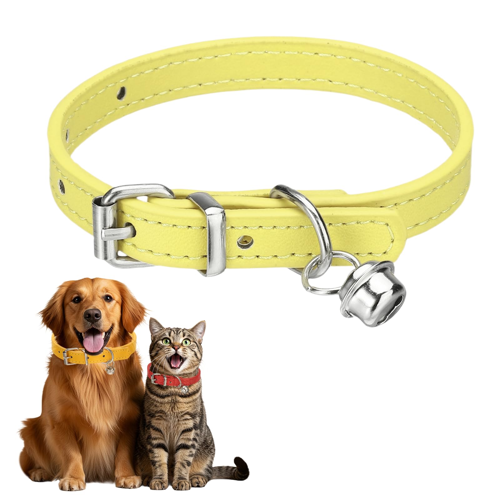 sourcing map Dog Collar with Bell, Pu Leather Cat Collars Pet Basic Soft Padded Adjustable Buckle, 10" (Yellow, 1 Pcs), Intended for Teacup/Little Dog/Kitten Cats/Small Animals — image 1