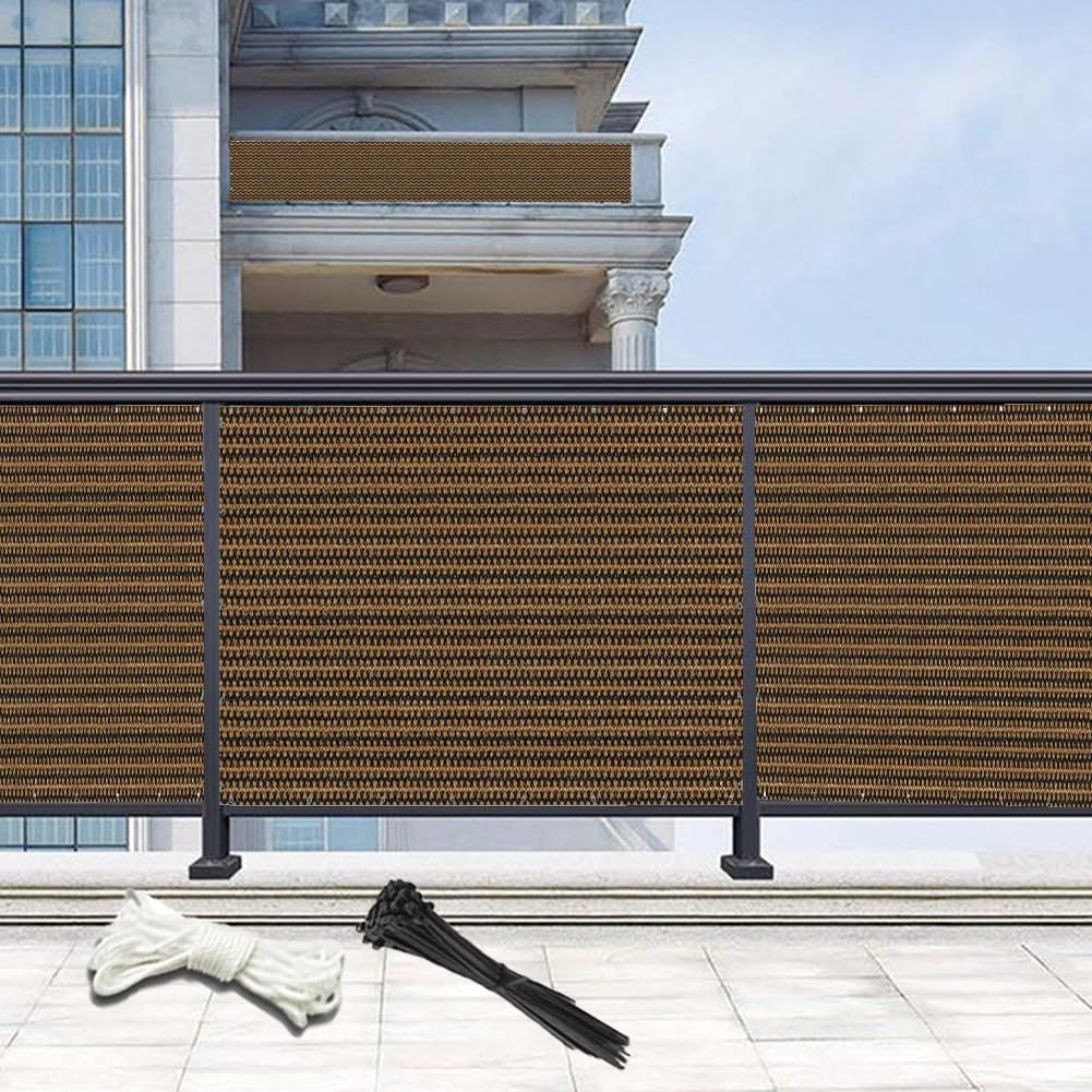 Brise-vue occultant marron 0.9x3m haute densité pour balustrade