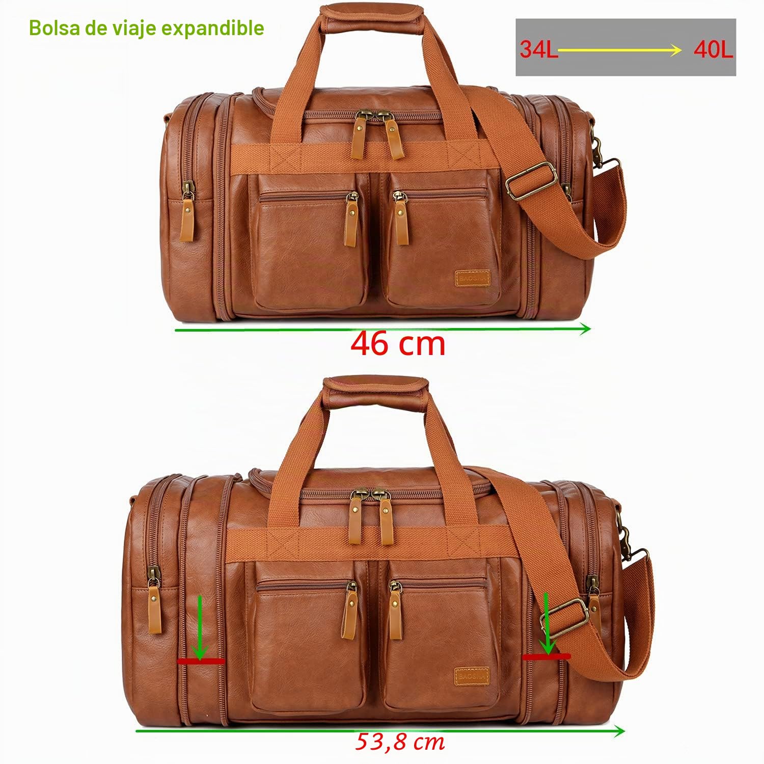 HB-21 - Bolsa de Viaje de Cuero para Fin de Semana, Bolsa de Viaje para la Noche, Bolsa Deportiva para Hombres y Mujeres