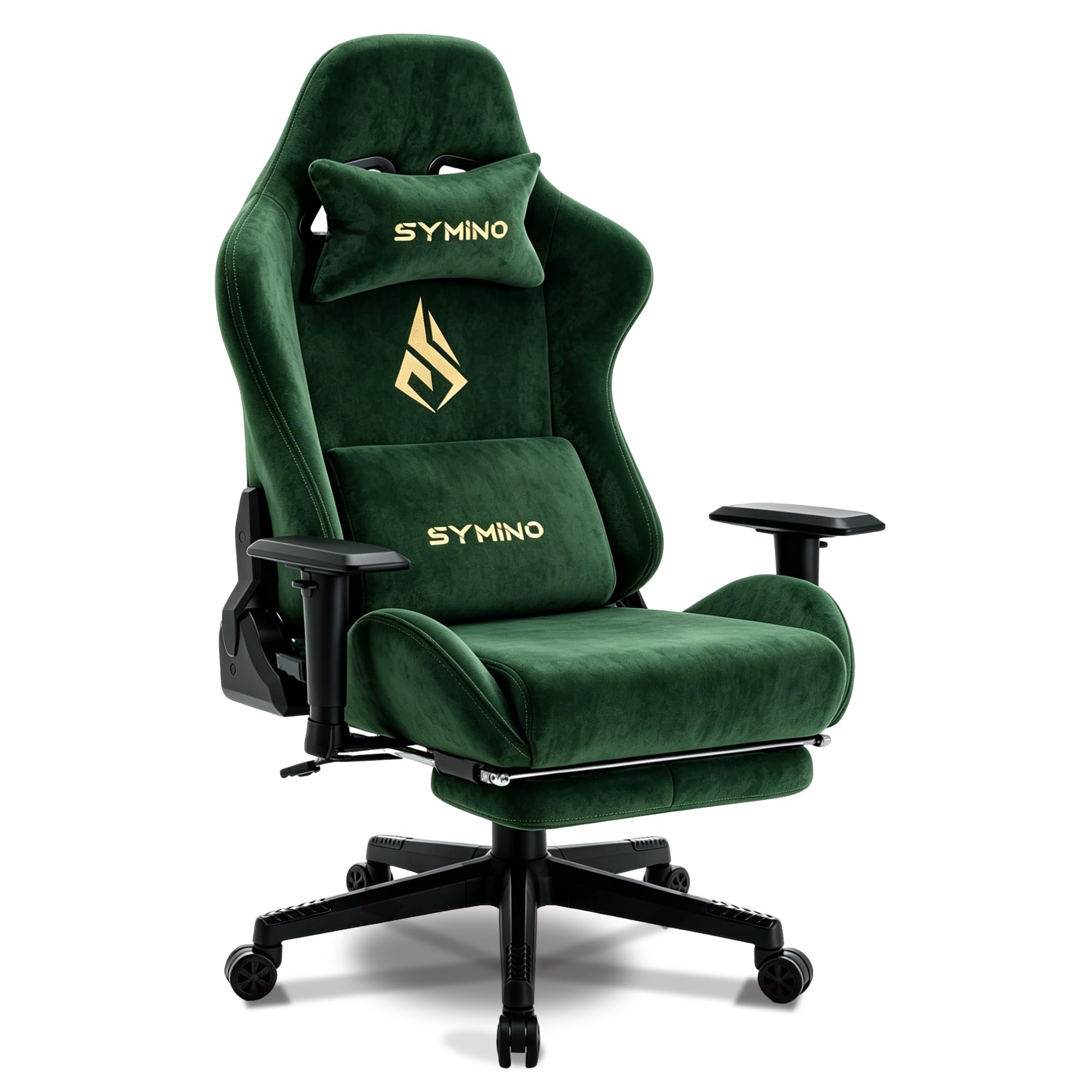 Symino Silla Gaming Ergonómica con Reposapiés, 150° Reclinable: Soporte Lumbar y Reposacabezas Regulable, Ajustable en Altura, Soporta hasta 200kg (Green)