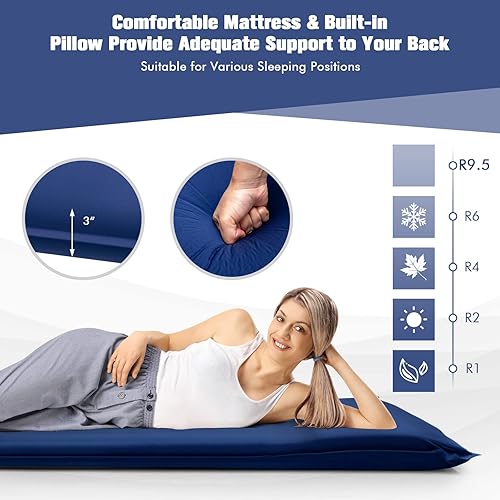 Miniatura 4 de Tangkula Colchoneta de dormir autoinflable, colchón inflable de 3 pulgadas con valor de 9.5R, tapete de espuma aislante con almohada, almohadilla