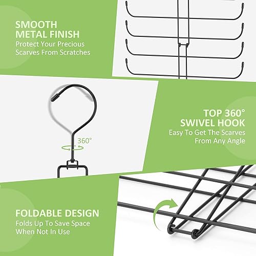 Miniatura 10 de Colgador de bufanda para armario, 20 organizadores de bufandas de gran capacidad, soporte para bufandas que ahorra espacio, organizador de armario