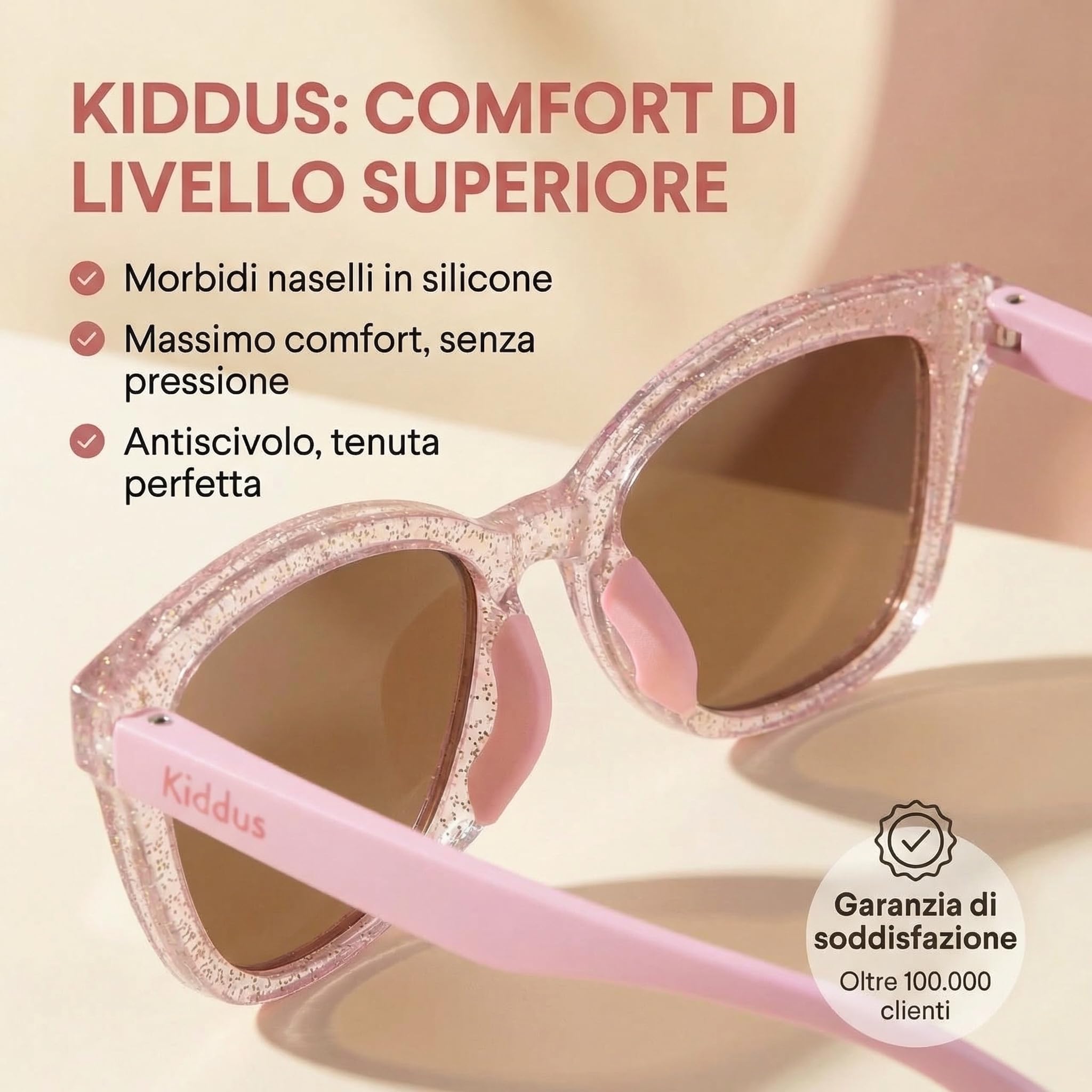 Kiddus Occhiali da Sole Bambina 4-8 Anni, Polarizzati UV400 CAT3, Montatura TR90 Flessibile, Aste in TPE, Ponte in Silicone, Certificazione CE ISO REACH